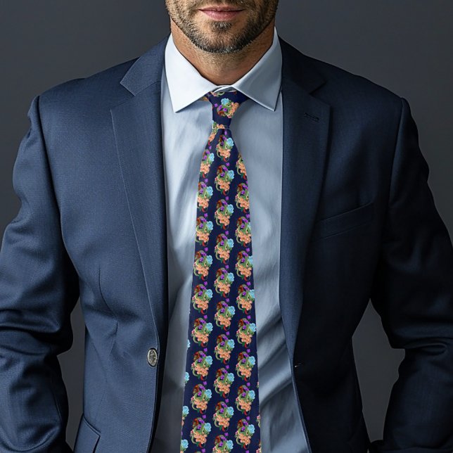 Corbata Dragón Chino Verde Místico Floral Azul Marino (Subido por el creador)