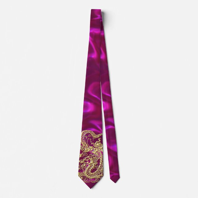 Corbata Dragón de oro Magenta Satin Lush Tie (Anverso)