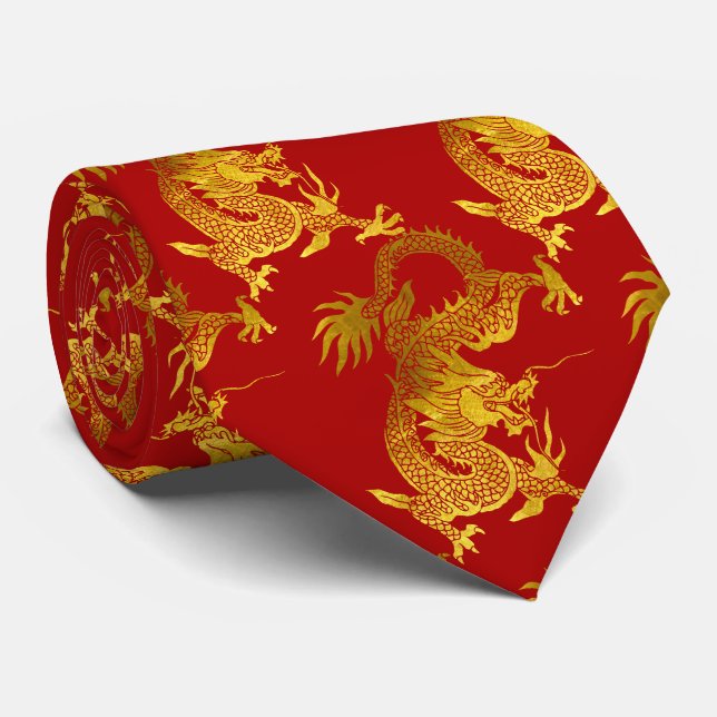 Corbata Dragón de oro Papercut Año Nuevo Chino Rojo Zodiac (Enrollado)
