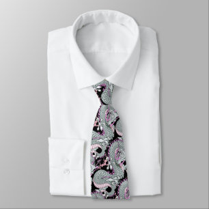 Corbata Dragón de salpicón gris sobre rosado
