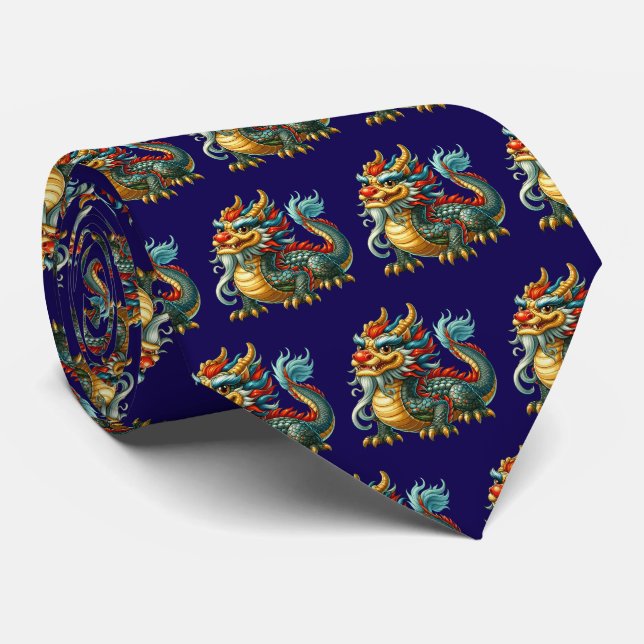 Corbata Dragón japonés de azulejos Cool (Enrollado)