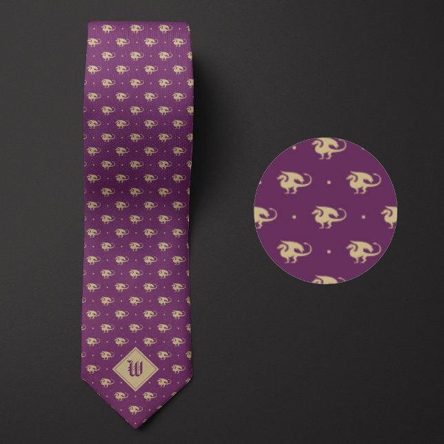 Corbata Dragón morado y dorado en perfil con monograma (Subido por el creador)