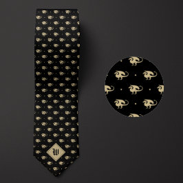 Corbata Dragón negro y dorado en perfil con monograma