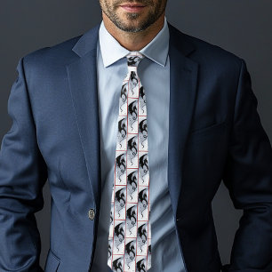 Corbata Dragón Tribal Negro Negro Rojo y Azul Flores