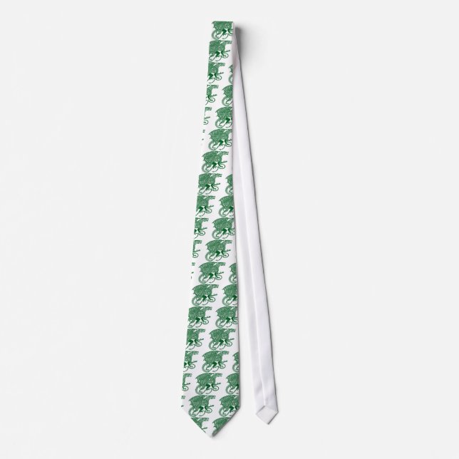 Corbata Dragón verde de Knotwork en blanco (Anverso)