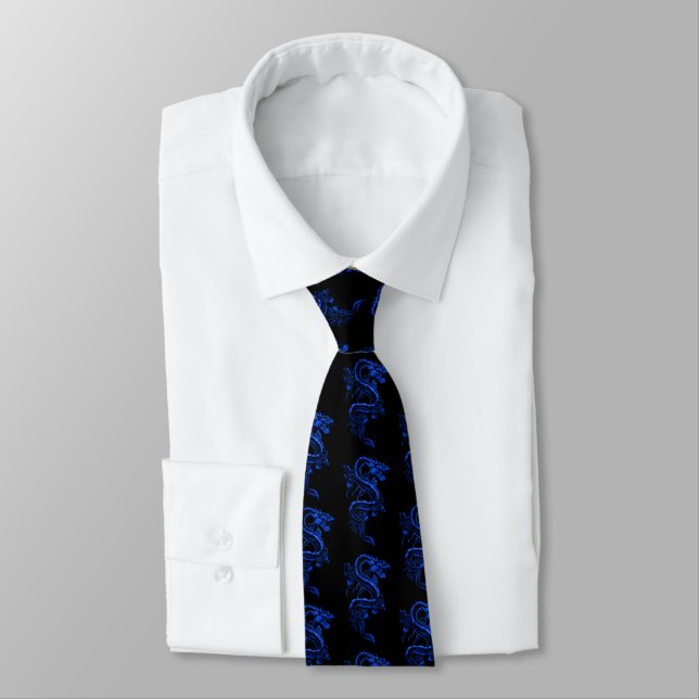 Corbata Dragones asiáticos azules (Atado)