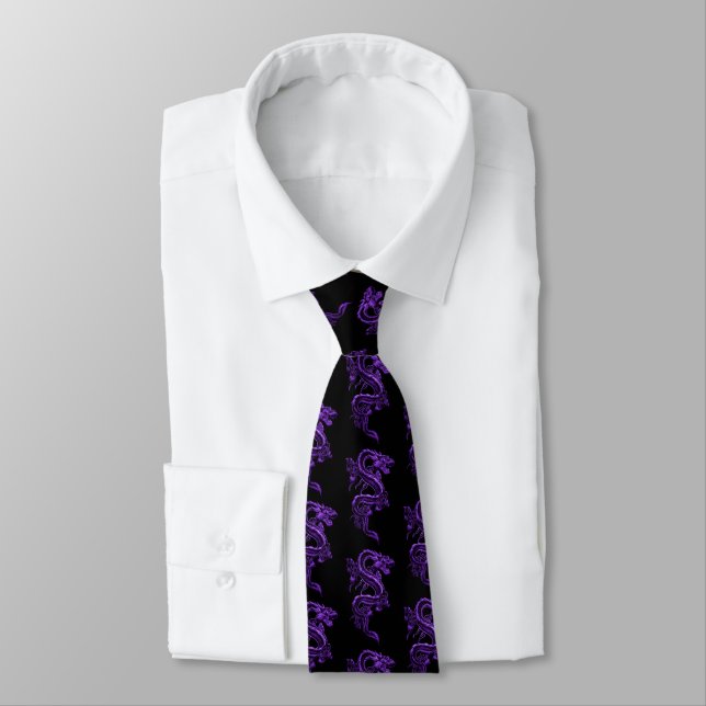 Corbata Dragones asiáticos morados (Atado)