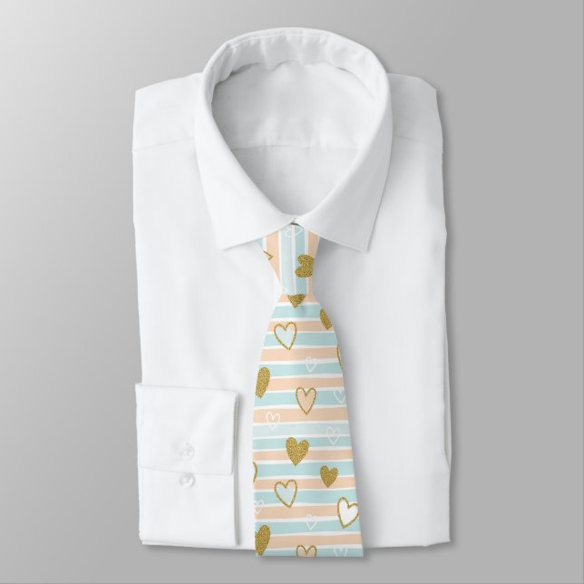Corbata Dulce Corazón Romántico Pastel en Rayas (Atado)