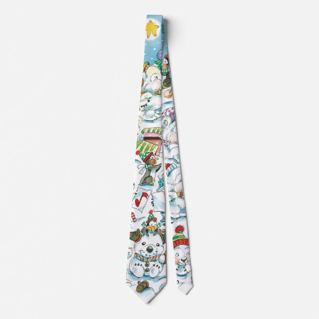 Corbata Dulce fiesta de Navidad de osos polares y pingüino (Anverso)