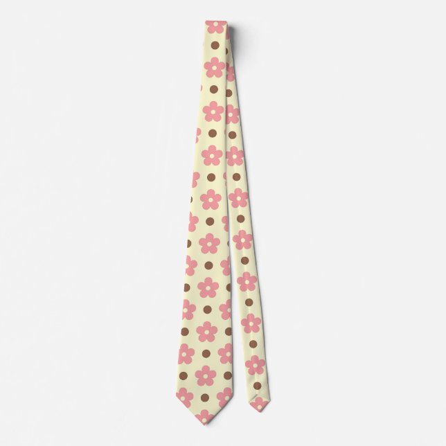 Corbata Dulce Floral Rosa y Lunares Marrones Retro (Anverso)