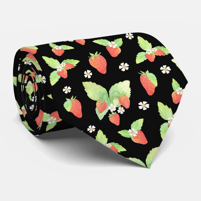 Corbata Dulce patrón botánico de acuarela de fresa (Enrollado)