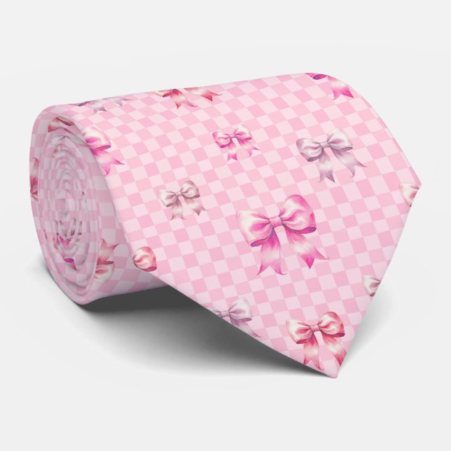 Corbata Dulce patrón de cinta rosa y gingham de niña (Enrollado)