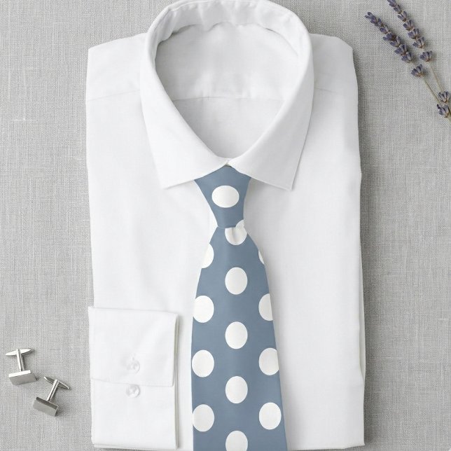 Corbata Dusty Blue and White Polka Dot Wedding Tie (Dusty blue tie with white polka dots for your wedding.)