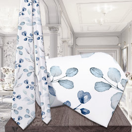 Corbata Dusty Blue Eucalyptus Greenery Boda Blanco