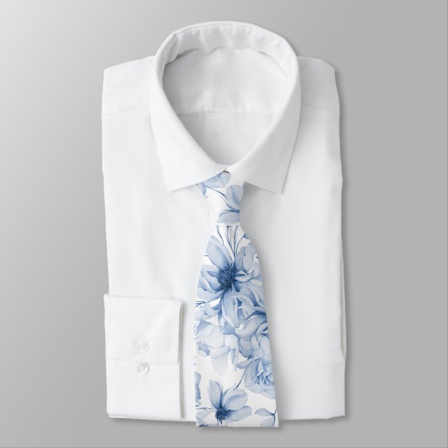 Corbata Dusty Blue Floral Boda Tie (Atado)