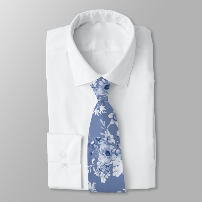 Corbata Dusty Blue Floral Boda Tie (Atado)