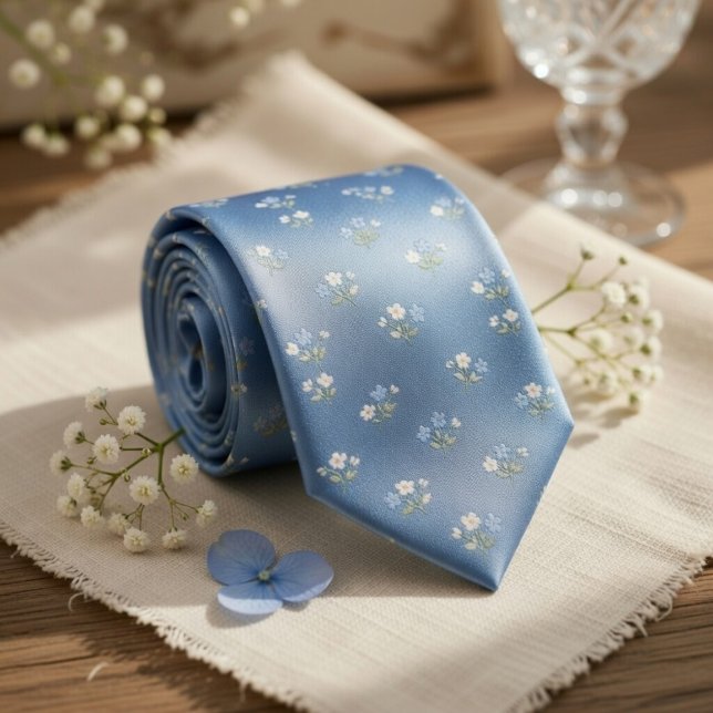Corbata Dusty Blue Micro Floral Wedding Pattern (Subido por el creador)