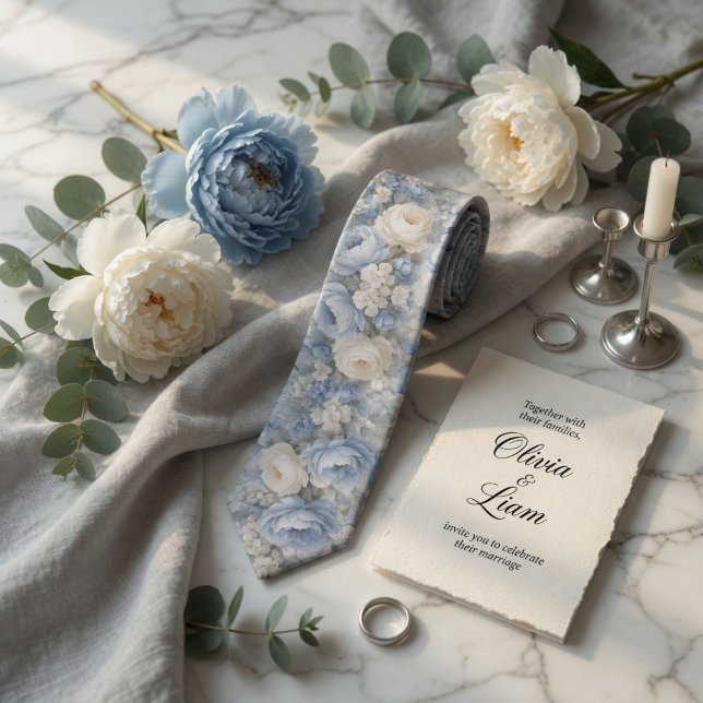 Corbata Dusty Blue Peony Floral Wedding (Subido por el creador)