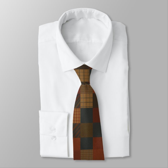 Corbata Earth Tone Patchwork Plaid Necktie  (Atado)