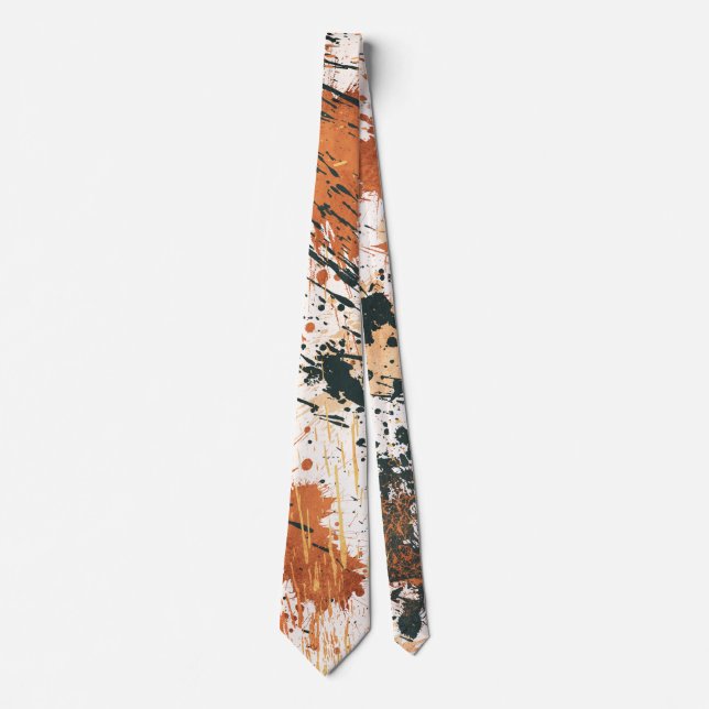 Corbata Earthy Green and Orange Abstract Strokes (Anverso)