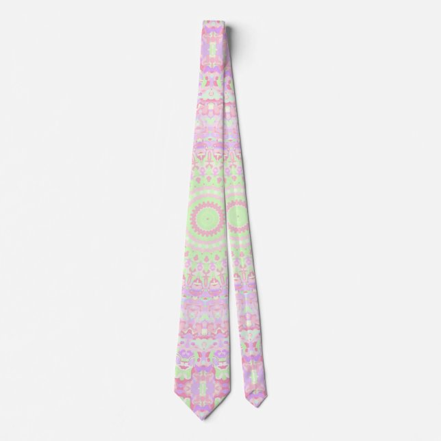 Corbata Ecléctico Boho Groovy Trippy Hippie Pastel Mandala (Anverso)