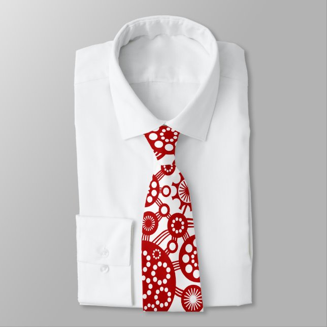 Corbata Ecosistema: rojo rubí sobre blanco (Atado)