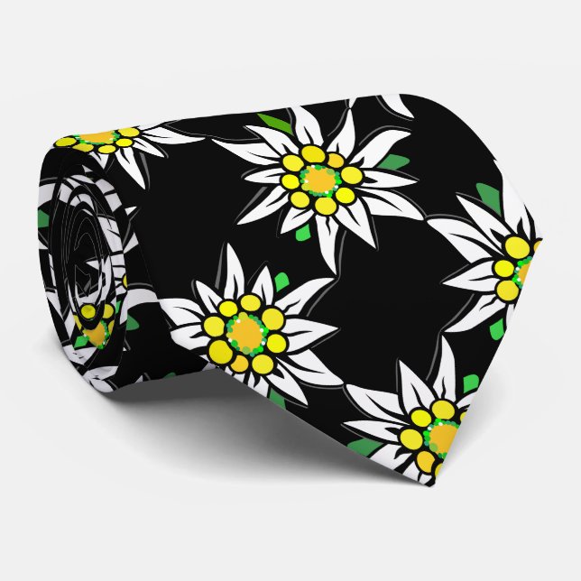 Corbata Edelweiß sobre negro, para los fanáticos de Bavier (Enrollado)