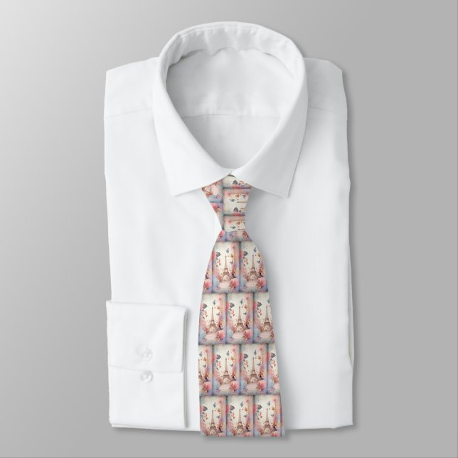 Corbata Eiffel Tower Butterflies and Flowers Pattern (Atado)