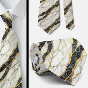 Corbata Ejecutiva   Mármol de Lujo B&W + Oro