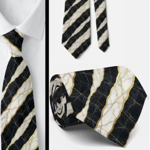 Corbata Ejecutiva   Mármol de Lujo B&W + Oro