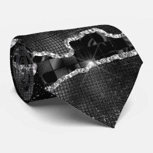 Corbata El ágata de plata negra el mármol purpurina se ve 