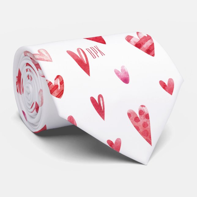 Corbata El día de San Valentín de Monograma impreso Corazó (Enrollado)