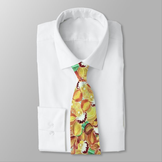 Corbata El empate del hombre - Naranja y orquídeas amarill (Atado)