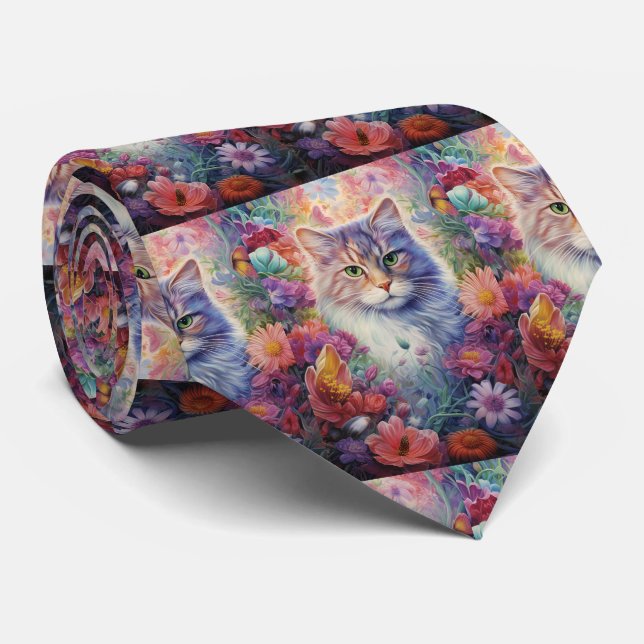 Corbata El gato arcoiris florece Boho (Enrollado)