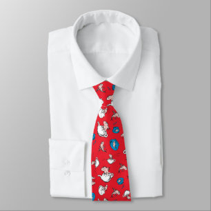 Corbata El gato en el sombrero   El patrón rojo del pez