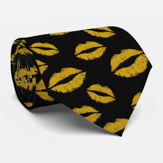 Corbata El oro besa negro moderno del modelo de los labios