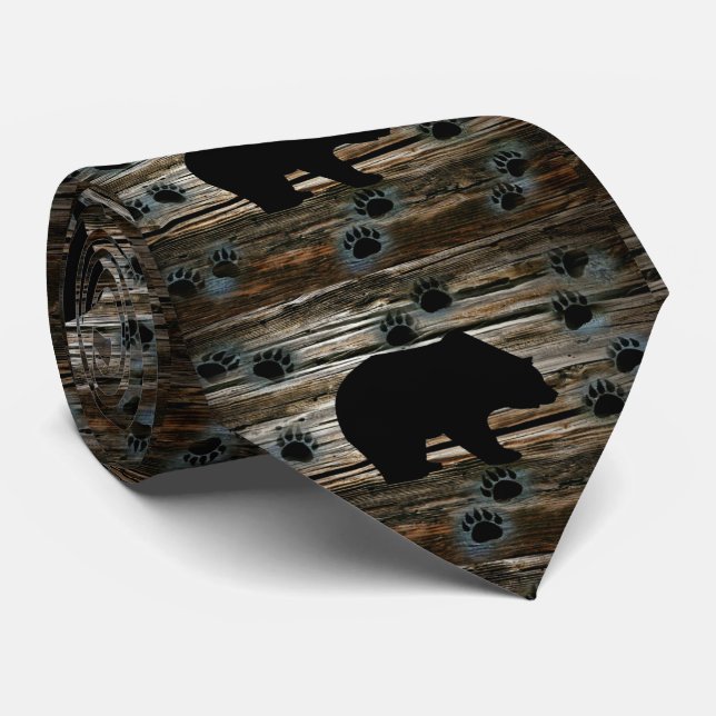 Corbata El oso negro traza madera rústica (Enrollado)