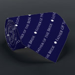 Corbata El padre de la novia en blanco con azulejos sobre<br><div class="desc">Esta corbata de cuello azul marino es el accesorio perfecto para el padre de la novia en tu boda. Presenta un diseño de texto repetido simple y elegante con la palabra "Padre de la Novia" escrita en un sofisticado tipo de letra blanco mayúscula. Hay pequeños diamantes que separan el texto,...</div>
