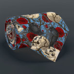 Corbata El secreto de Raven. Ilustracion gótico oscuro y m<br><div class="desc">Diseño gótico pintado a mano,  con aves cuervos,  crías y rosas,  patrón sin fisuras</div>