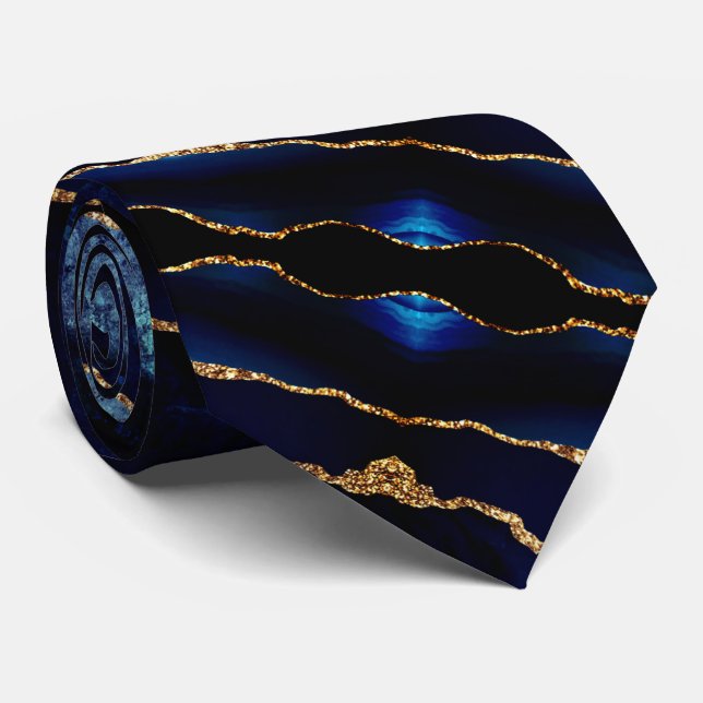 Corbata Elagant Neck Tie Agate Navy Blue Gold Marble (Enrollado)