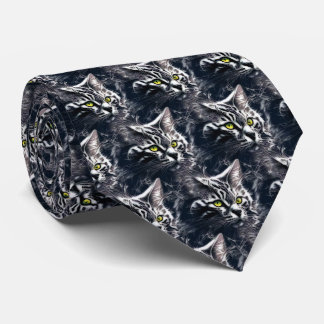 Corbata Electric Fractal Cat Neon Cyberpunk Tie