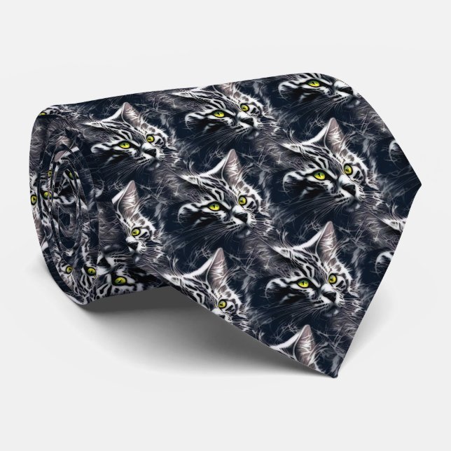 Corbata Electric Fractal Cat Neon Cyberpunk Tie (Enrollado)