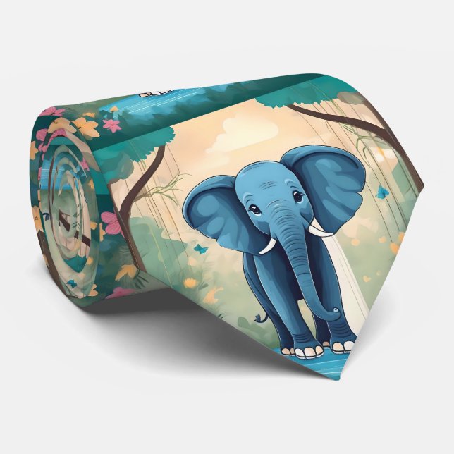 Corbata Elefante Bebé Whimsical Azul, (Enrollado)