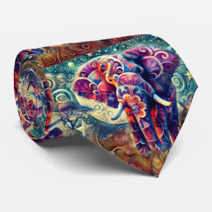 Corbata Elefante caprichoso en la noche Estrellas moradas