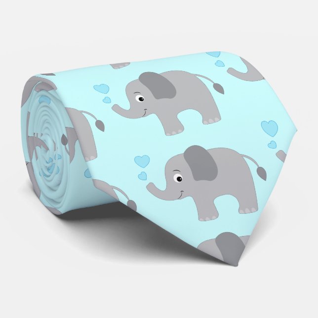 Corbata Elefante del bebé que sopla corazones azules (Enrollado)