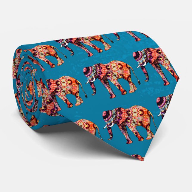 Corbata Elefante multicolor de fondo azul (Enrollado)
