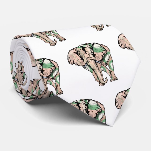 CORBATA ELEFANTE PINTADO VERDE (Enrollado)