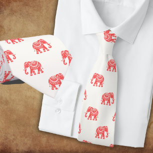Corbata Elefantes vestidos de rojo (en blanco)