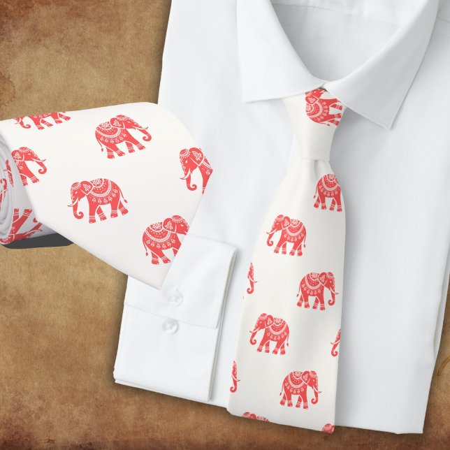 Corbata Elefantes vestidos de rojo (en blanco) (Subido por el creador)