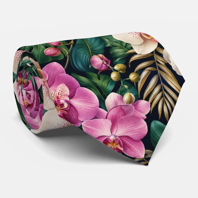 Corbata Elegancia Botánica de Orquídea Tropical (Enrollado)